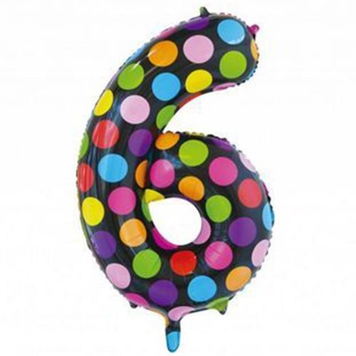 Folie Ballon Cijfer 6 Stippen XL 86cm leeg van WeFiesta koop je bij Partywinkel