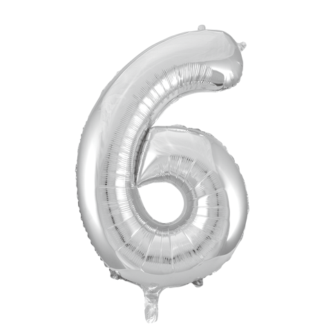 Folie Ballon Cijfer 6 Zilver XL 86cm leeg - Partywinkel - 5712735006633