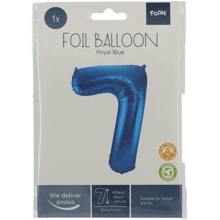 Folie Ballon Cijfer 7 Blauw Metallic XL 86cm leeg van Folat koop je bij Partywinkel