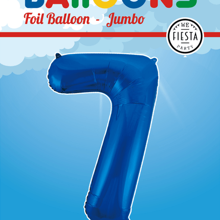 Folie Ballon Cijfer 7 Blauw XL 86cm leeg - Partywinkel - 5712735007227
