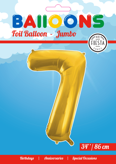 Folie Ballon Cijfer 7 Goud XL 86cm leeg - Partywinkel - 5712735006749