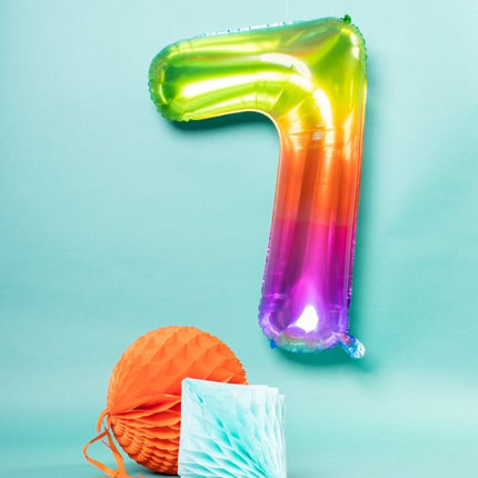 Folie Ballon Cijfer 7 Regenboog XL 81cm leeg van Folat koop je bij Partywinkel