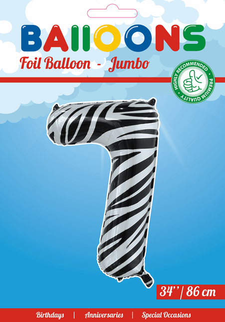 Folie Ballon Cijfer 7 Zebra XL 86cm leeg van WeFiesta koop je bij Partywinkel