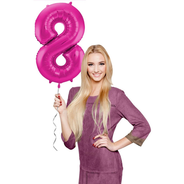 Folie Ballon Cijfer 8 Fuchsia Metallic XL 86cm leeg van Folat koop je bij Partywinkel