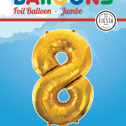 Folie Ballon Cijfer 8 Goud XL 86cm leeg - Partywinkel - 5712735006756