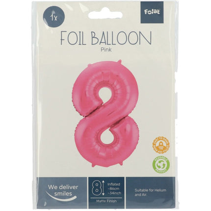 Folie Ballon Cijfer 8 Mat Roze XL 86cm leeg van Folat koop je bij Partywinkel
