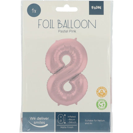 Folie Ballon Cijfer 8 Pastel Roze XL 86cm leeg van Folat koop je bij Partywinkel