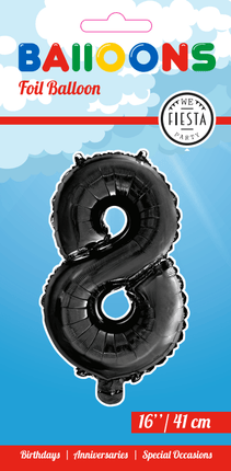 Folie Ballon Cijfer 8 Zwart 41cm met Rietje van WeFiesta koop je bij Partywinkel