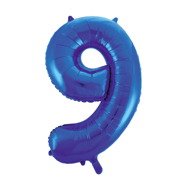 Folie Ballon Cijfer 9 Blauw XL 86cm leeg - Partywinkel - 5712735007241