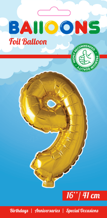 Folie Ballon Cijfer 9 Goud 41cm met Rietje van WeFiesta koop je bij Partywinkel