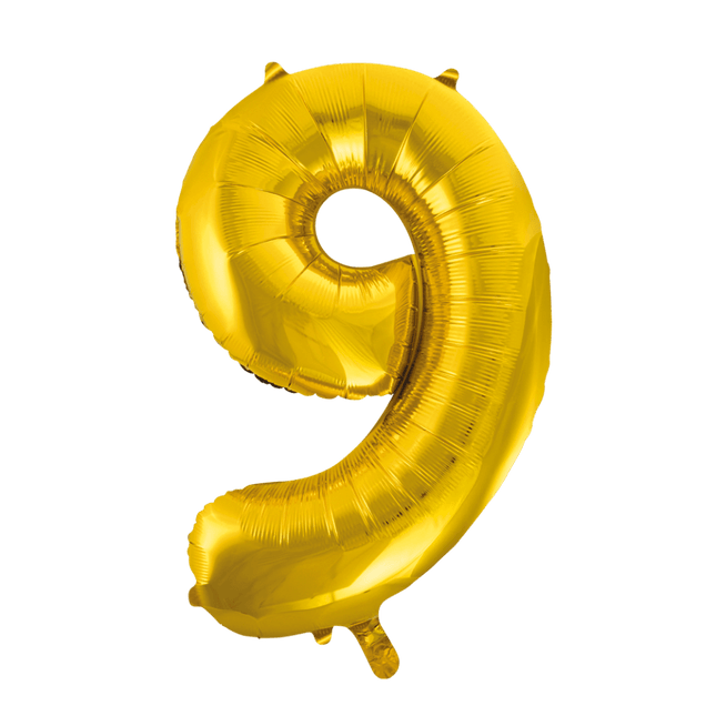 Folie Ballon Cijfer 9 Goud XL 86cm leeg - Partywinkel - 5712735006763