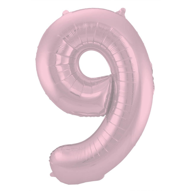 Folie Ballon Cijfer 9 Pastel Roze XL 86cm leeg van Folat koop je bij Partywinkel