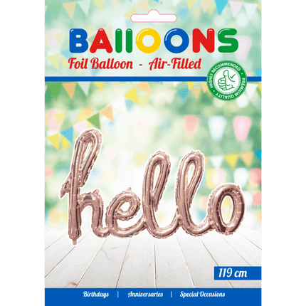 Folie Ballon Hello Rose Goud 1,19m leeg van WeFiesta koop je bij Partywinkel