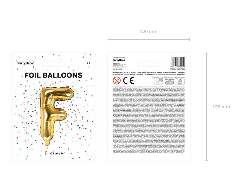 Folie Ballon Letter F Goud Leeg 35cm van Partydeco koop je bij Partywinkel