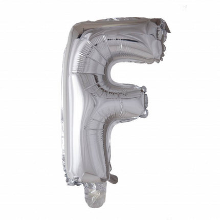 Folie Ballon Letter F Zilver XL 102cm leeg van WeFiesta koop je bij Partywinkel