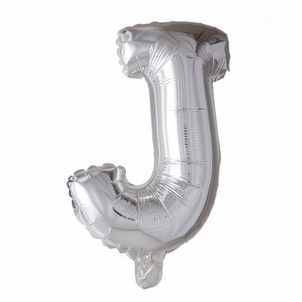 Folie Ballon Letter J Zilver 41cm met Rietje van WeFiesta koop je bij Partywinkel