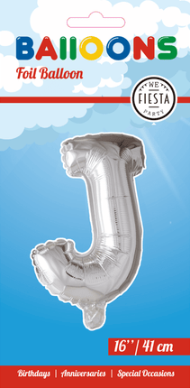 Folie Ballon Letter J Zilver 41cm met Rietje van WeFiesta koop je bij Partywinkel