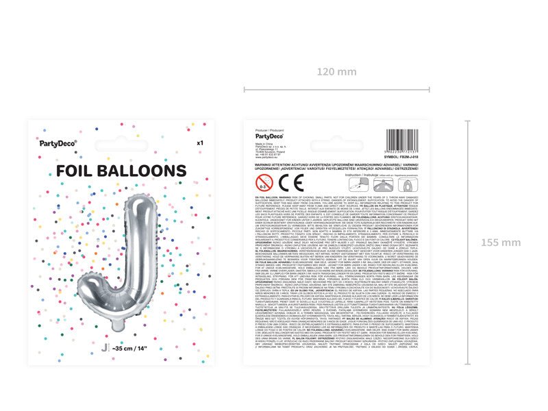 Folie Ballon Letter J Zilver Leeg 35cm van Partydeco koop je bij Partywinkel