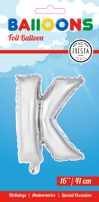 Folie Ballon Letter K Zilver 41cm met Rietje van WeFiesta koop je bij Partywinkel