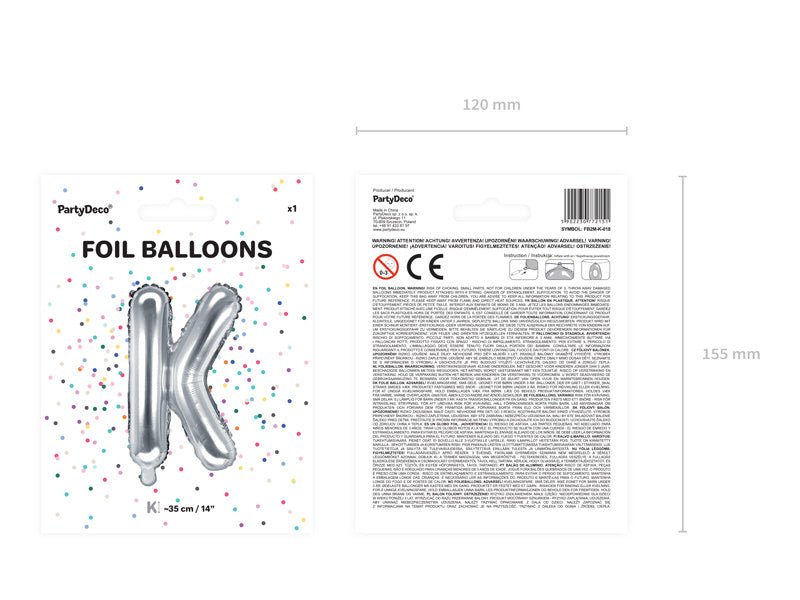 Folie Ballon Letter K Zilver Leeg 35cm van Partydeco koop je bij Partywinkel