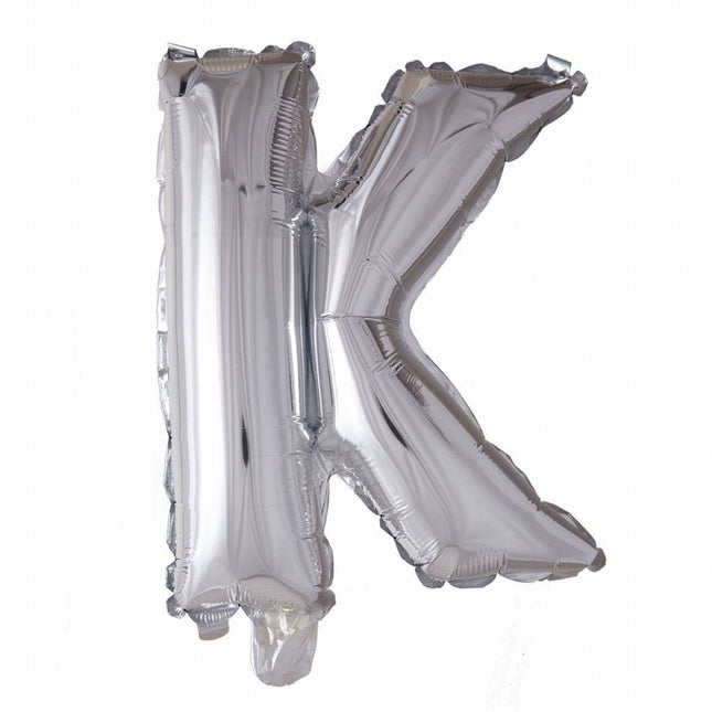 Folie Ballon Letter K Zilver XL 102cm leeg van WeFiesta koop je bij Partywinkel