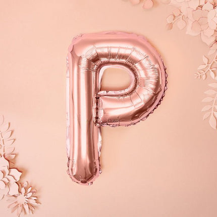 Folie Ballon Letter P Rose Goud Leeg 35cm van Partydeco koop je bij Partywinkel