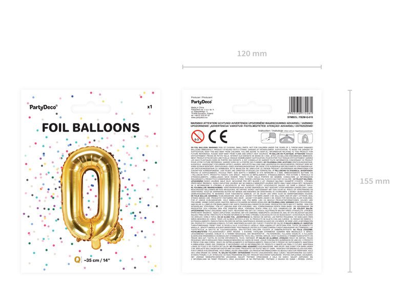 Folie Ballon Letter Q Goud Leeg 35cm van Partydeco koop je bij Partywinkel