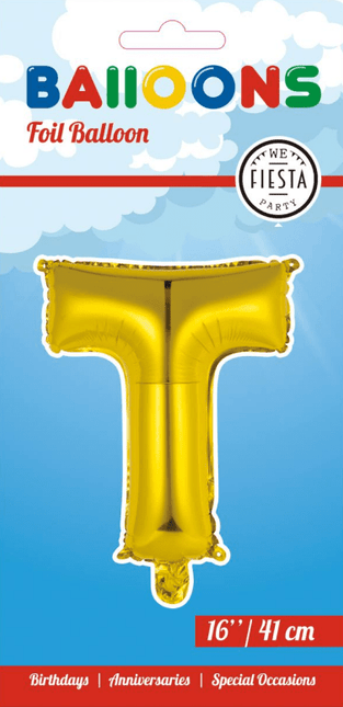 Folie Ballon Letter T Goud 41cm met Rietje van WeFiesta koop je bij Partywinkel
