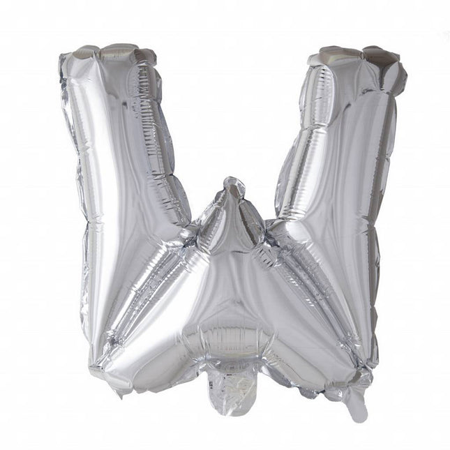 Folie Ballon Letter W Zilver 41cm met Rietje van WeFiesta koop je bij Partywinkel