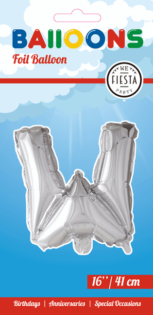 Folie Ballon Letter W Zilver 41cm met Rietje van WeFiesta koop je bij Partywinkel
