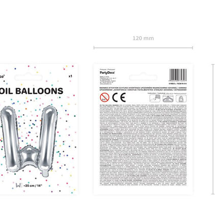 Folie Ballon Letter W Zilver Leeg 35cm van Partydeco koop je bij Partywinkel