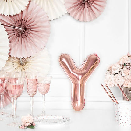 Folie Ballon Letter Y Rose Goud Leeg 35cm van Partydeco koop je bij Partywinkel
