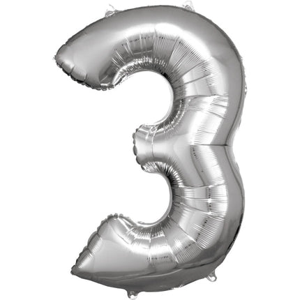 Folieballon – Cijfer 3 – Zilver – 92 x 58 cm van Riethmueller koop je bij Partywinkel