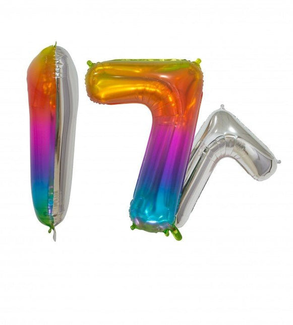 Folieballon Cijfer 7 Regenboog Transparant 66cm van WeFiesta koop je bij Partywinkel