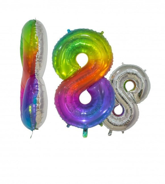 Folieballon Cijfer 8 Regenboog Transparant 66cm van WeFiesta koop je bij Partywinkel