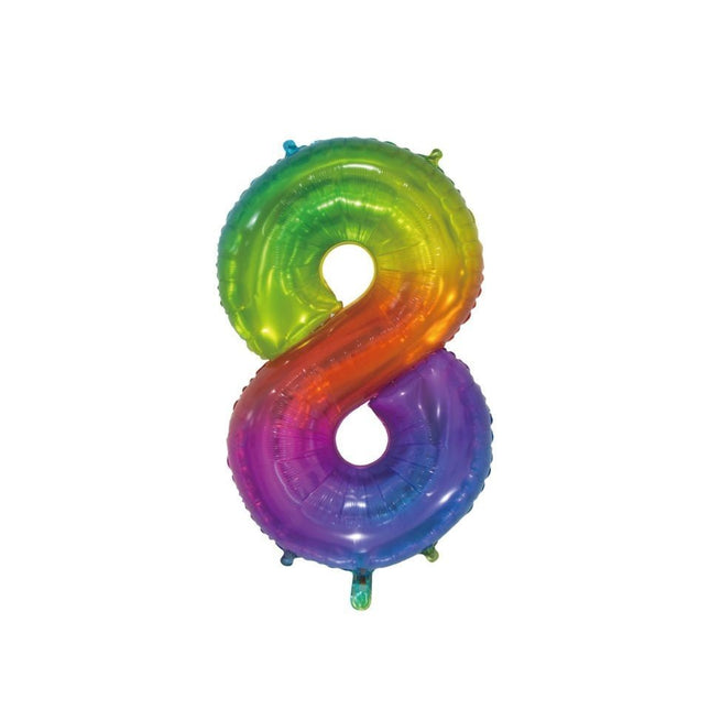 Folieballon Cijfer 8 Regenboog Transparant 66cm van WeFiesta koop je bij Partywinkel