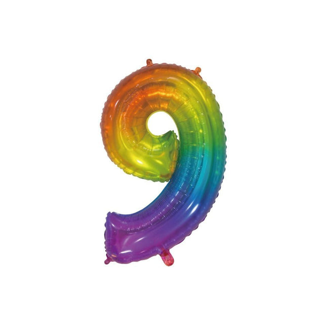 Folieballon Cijfer 9 Regenboog Transparant 66cm van WeFiesta koop je bij Partywinkel