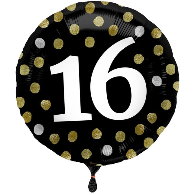 Folieballon Glossy Black 16 Jaar - 45cm van Folat koop je bij Partywinkel