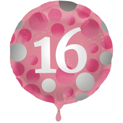 Folieballon Glossy Pink 16 Jaar - 45cm van Folat koop je bij Partywinkel