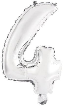 Folieballon – Mini Cijfer 4 – Zilver – 35 x 23 cm van Riethmueller koop je bij Partywinkel