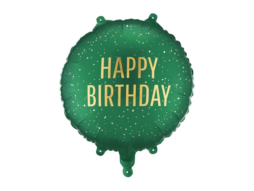 Folieballon rond Happy Birthday, 35x35 cm, donkergroen van Partydeco koop je bij Partywinkel