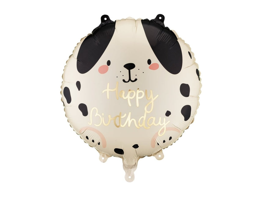 Folieballon rond Hond Happy Birthday, 35x35 cm, mix van Partydeco koop je bij Partywinkel