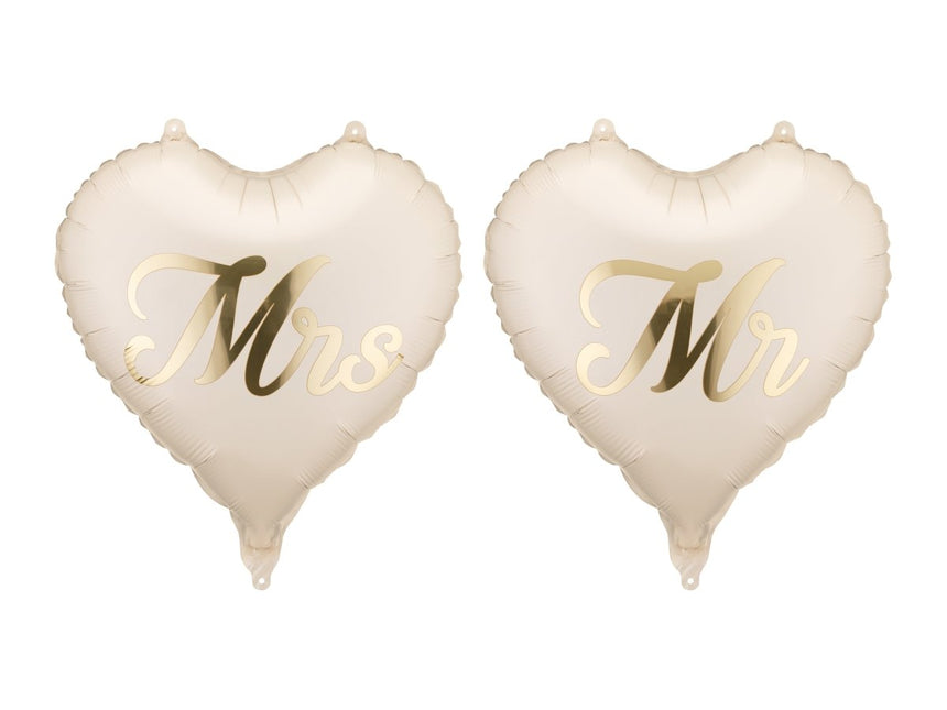 Folieballonnen hartjes MR en MRS, 45 cm, mix van Partydeco koop je bij Partywinkel