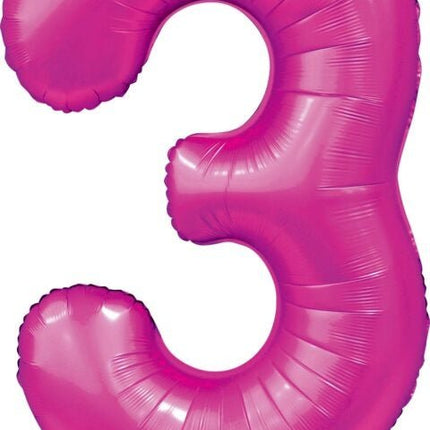 Fuchsia Cijfer Ballon 3 Jaar Glans 86cm van WeFiesta koop je bij Partywinkel