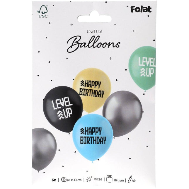 Gaming Party Ballonnen Happy Birthday 33cm 6st - Partywinkel - 8714572249706