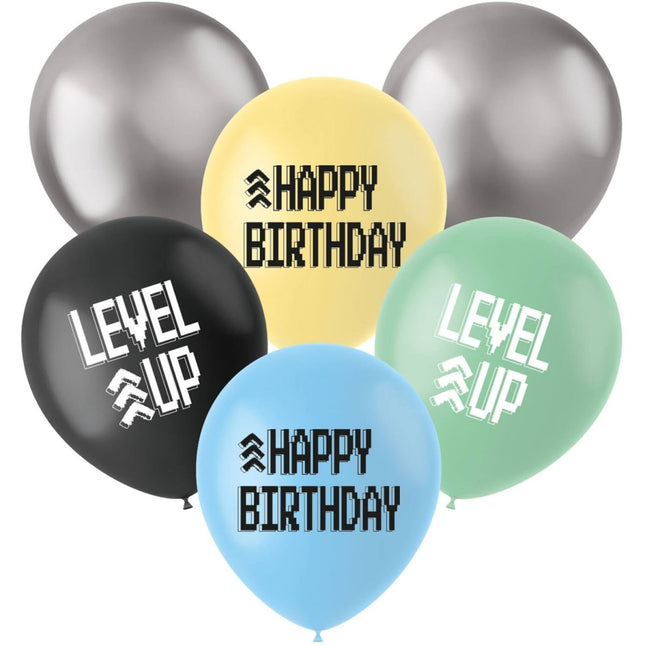 Gaming Party Ballonnen Happy Birthday 33cm 6st - Partywinkel - 8714572249706