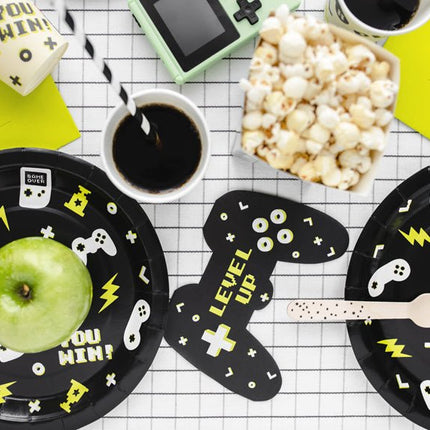 Gaming Party Borden Zwart Geel 23cm 6st van Partydeco koop je bij Partywinkel
