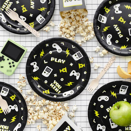 Gaming Party Borden Zwart Geel 23cm 6st van Partydeco koop je bij Partywinkel