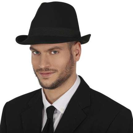 Gangster Hoed Zwart Met Band van Fiestas Guirca koop je bij Partywinkel