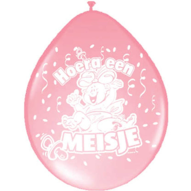 Geboorte Ballonnen Meisje 30cm 8st - Partywinkel - 8714572082327